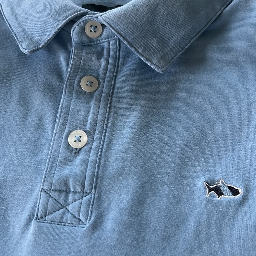 Fish Hippie Pima Cotton Polo Shirt w Logo & Permanent Collar Stays Youth XL Blue - Picture 11 of 11